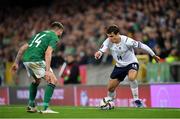 15 November 2021; Federico Chiesa of Italy and Stuart Dallas of Northern Ireland during the FIFA World Cup 2022 Qualifier match between Northern Ireland and Italy at the National Football Stadium at Windsor Park in Belfast. Photo by Ramsey Cardy/Sportsfile