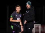 23 November 2021; Assistant manager Tom Elms and Jessica Ziu during a Republic of Ireland training session at the FAI National Training Centre in Abbotstown, Dublin. Photo by Stephen McCarthy/Sportsfile