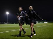 23 November 2021; Emily Whelan, right, and Jessica Ziu during a Republic of Ireland training session at the FAI National Training Centre in Abbotstown, Dublin. Photo by Stephen McCarthy/Sportsfile