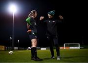 23 November 2021; Kyra Carusa speaks with manager Vera Pauw during a Republic of Ireland training session at the FAI National Training Centre in Abbotstown, Dublin. Photo by Stephen McCarthy/Sportsfile