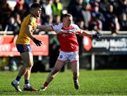 21 November 2021; Ryan O'Donoghue of Belmullet and David McHale of Knockmore during the Mayo County Senior Club Football Championship Final match between Knockmore and Belmullet at James Stephen's Park in Ballina, Mayo. Photo by Piaras Ó Mídheach/Sportsfile