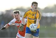 21 November 2021; Charlie Bourke of Knockmore in action against Mikey Barrett of Belmullet during the Mayo County Senior Club Football Championship Final match between Knockmore and Belmullet at James Stephen's Park in Ballina, Mayo. Photo by Piaras Ó Mídheach/Sportsfile