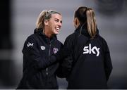 24 November 2021; Savannah McCarthy, left, and Katie McCabe during a Republic of Ireland Women training session FAI National Training Centre in Abbotstown, Dublin. Photo by Stephen McCarthy/Sportsfile