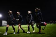 24 November 2021; Players, from left, Jessie Stapleton, Jessica Ziu, Emily Whelan and Ciara Grant after a Republic of Ireland Women training session FAI National Training Centre in Abbotstown, Dublin. Photo by Stephen McCarthy/Sportsfile