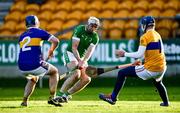 21 November 2021; Kevin Brady of Coolderry in action against Conor Hernon, left, and Conor Clancy of St Rynagh's during the Offaly County Senior Club Hurling Championship Final match between Coolderry and St Rynagh's at Bord na Mona O'Connor Park in Tullamore, Offaly. Photo by Ben McShane/Sportsfile