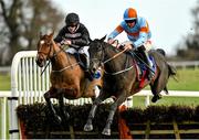 25 November 2021; Vina Ardanza, right, with Davy Russell up, jumps the last on their way to winning the Thurles Maiden Hurdle, from second place Walnut Beach, left, with Shane Fitzgerald up, at Thurles Racecourse in Tipperary. Photo by Seb Daly/Sportsfile