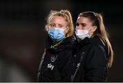 25 November 2021; Amber Barrett, left, and Jamie Finn of Republic of Ireland before the FIFA Women's World Cup 2023 qualifying group A match between Republic of Ireland and Slovakia at Tallaght Stadium in Dublin. Photo by Stephen McCarthy/Sportsfile