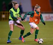 25 November 2021; Denise O'Sullivan, right, and Louise Quinn of Republic of Ireland before the FIFA Women's World Cup 2023 qualifying group A match between Republic of Ireland and Slovakia at Tallaght Stadium in Dublin. Photo by Stephen McCarthy/Sportsfile
