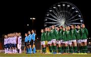 25 November 2021; Republic of Ireland players stand for the national anthem before the FIFA Women's World Cup 2023 qualifying group A match between Republic of Ireland and Slovakia at Tallaght Stadium in Dublin. Photo by Stephen McCarthy/Sportsfile