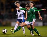 25 November 2021; Patrícia Hmírová of Slovakia in action against Jamie Finn of Republic of Ireland during the FIFA Women's World Cup 2023 qualifying group A match between Republic of Ireland and Slovakia at Tallaght Stadium in Dublin. Photo by Eóin Noonan/Sportsfile