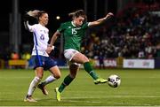 25 November 2021; Lucy Quinn of Republic of Ireland in action against Jana Vojteková of Slovakia during the FIFA Women's World Cup 2023 qualifying group A match between Republic of Ireland and Slovakia at Tallaght Stadium in Dublin. Photo by Eóin Noonan/Sportsfile