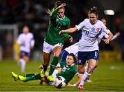 25 November 2021; Jamie Finn of Republic of Ireland in action against Mária Mikolajová of Slovakia during the FIFA Women's World Cup 2023 qualifying group A match between Republic of Ireland and Slovakia at Tallaght Stadium in Dublin. Photo by Eóin Noonan/Sportsfile
