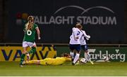 25 November 2021; Republic of Ireland goalkeeper Courtney Brosnan attempts to block a shot on goal by Slovakia's Laura Žemberyová during the FIFA Women's World Cup 2023 qualifying group A match between Republic of Ireland and Slovakia at Tallaght Stadium in Dublin. Photo by Eóin Noonan/Sportsfile