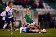 25 November 2021; Denise O'Sullivan of Republic of Ireland in action against Mária Mikolajová of Slovakia  during the FIFA Women's World Cup 2023 qualifying group A match between Republic of Ireland and Slovakia at Tallaght Stadium in Dublin. Photo by Eóin Noonan/Sportsfile