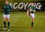 25 November 2021; Katie McCabe, right, and Megan Connolly of Republic of Ireland before the FIFA Women's World Cup 2023 qualifying group A match between Republic of Ireland and Slovakia at Tallaght Stadium in Dublin. Photo by Stephen McCarthy/Sportsfile