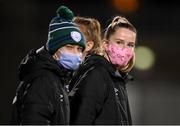 25 November 2021; Jessie Stapleton, right, and Jessica Ziu of Republic of Ireland before the FIFA Women's World Cup 2023 qualifying group A match between Republic of Ireland and Slovakia at Tallaght Stadium in Dublin. Photo by Stephen McCarthy/Sportsfile