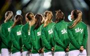 25 November 2021; Republic of Ireland players stand for the playing of the National Anthem before the FIFA Women's World Cup 2023 qualifying group A match between Republic of Ireland and Slovakia at Tallaght Stadium in Dublin. Photo by Stephen McCarthy/Sportsfile