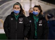 25 November 2021; Roma McLaughlin, left, and Emily Whelan of Republic of Ireland during the FIFA Women's World Cup 2023 qualifying group A match between Republic of Ireland and Slovakia at Tallaght Stadium in Dublin. Photo by Stephen McCarthy/Sportsfile