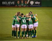 25 November 2021; Republic of Ireland players huddle before the FIFA Women's World Cup 2023 qualifying group A match between Republic of Ireland and Slovakia at Tallaght Stadium in Dublin. Photo by Stephen McCarthy/Sportsfile