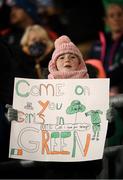 25 November 2021; A young Republic of Ireland supporter during the FIFA Women's World Cup 2023 qualifying group A match between Republic of Ireland and Slovakia at Tallaght Stadium in Dublin. Photo by Stephen McCarthy/Sportsfile