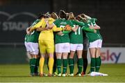 25 November 2021; Republic of Ireland players huddle during the FIFA Women's World Cup 2023 qualifying group A match between Republic of Ireland and Slovakia at Tallaght Stadium in Dublin. Photo by Stephen McCarthy/Sportsfile
