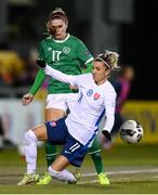 25 November 2021; Jamie Finn of Republic of Ireland in action against Patrícia Hmírová of Slovakia during the FIFA Women's World Cup 2023 qualifying group A match between Republic of Ireland and Slovakia at Tallaght Stadium in Dublin. Photo by Stephen McCarthy/Sportsfile