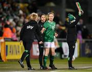 25 November 2021; Kyra Carusa and Republic of Ireland manager Vera Pauw during the FIFA Women's World Cup 2023 qualifying group A match between Republic of Ireland and Slovakia at Tallaght Stadium in Dublin. Photo by Stephen McCarthy/Sportsfile