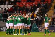 25 November 2021; Republic of Ireland captain Katie McCabe joins her team for a huddle before the FIFA Women's World Cup 2023 qualifying group A match between Republic of Ireland and Slovakia at Tallaght Stadium in Dublin. Photo by Eóin Noonan/Sportsfile