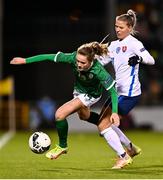 25 November 2021; Heather Payne of Republic of Ireland in action against Jana Vojteková of Slovakia during the FIFA Women's World Cup 2023 qualifying group A match between Republic of Ireland and Slovakia at Tallaght Stadium in Dublin. Photo by Eóin Noonan/Sportsfile