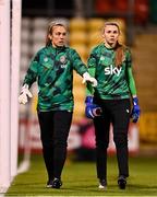 25 November 2021; Republic of Ireland goalkeepers Grace Moloney, left, and Megan Walsh before the FIFA Women's World Cup 2023 qualifying group A match between Republic of Ireland and Slovakia at Tallaght Stadium in Dublin. Photo by Eóin Noonan/Sportsfile