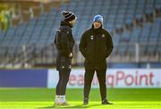 26 November 2021; Backs coach Felipe Contepomi speaks with Jimmy O'Brien during Leinster Rugby captain's run at the RDS Arena in Dublin. Photo by Harry Murphy/Sportsfile