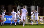 26 November 2021; Colm Whelan, right, celebrates after scoring his side's second goal with UCD teammate Liam Kerrigan, left, during the SSE Airtricity League Promotion / Relegation Play-off Final between UCD and Waterford at Richmond Park in Dublin. Photo by Stephen McCarthy/Sportsfile