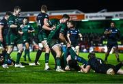 26 November 2021; Sammy Arnold of Connacht is congratulated by team-mates after scoring his side's fourth try during the United Rugby Championship match between Connacht and Ospreys at The Sportsground in Galway. Photo by David Fitzgerald/Sportsfile