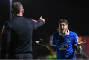 26 November 2021; Greg Halford of Waterford appeals to referee Paul McLaughlin during the SSE Airtricity League Promotion / Relegation Play-off Final between UCD and Waterford at Richmond Park in Dublin. Photo by Stephen McCarthy/Sportsfile