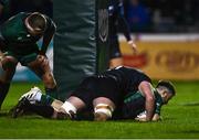 26 November 2021; Caolin Blade of Connacht scores his side's sixth try during the United Rugby Championship match between Connacht and Ospreys at The Sportsground in Galway. Photo by David Fitzgerald/Sportsfile