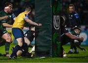 26 November 2021; Caolin Blade of Connacht scores his side's sixth try during the United Rugby Championship match between Connacht and Ospreys at The Sportsground in Galway. Photo by David Fitzgerald/Sportsfile