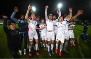26 November 2021; UCD players celebrate after their side's victory in the SSE Airtricity League Promotion / Relegation Play-off Final between UCD and Waterford at Richmond Park in Dublin. Photo by Stephen McCarthy/Sportsfile