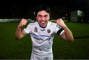 26 November 2021; Liam Kerrigan of UCD celebrates after his side's victory in the SSE Airtricity League Promotion / Relegation Play-off Final between UCD and Waterford at Richmond Park in Dublin. Photo by Stephen McCarthy/Sportsfile