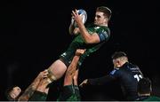 26 November 2021; Oisín Dowling of Connacht wins possession as he is lifted into the air by team-mates Conor Oliver, left, and and Jack Aungier during the United Rugby Championship match between Connacht and Ospreys at The Sportsground in Galway. Photo by Piaras Ó Mídheach/Sportsfile