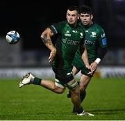 26 November 2021; Conor Oliver of Connacht offloads the ball backwards to team-mate Alex Wootton during the United Rugby Championship match between Connacht and Ospreys at The Sportsground in Galway. Photo by David Fitzgerald/Sportsfile