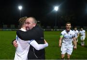 26 November 2021; UCD manager Andy Myler celebrates after his side's victory in the SSE Airtricity League Promotion / Relegation Play-off Final between UCD and Waterford at Richmond Park in Dublin. Photo by Stephen McCarthy/Sportsfile