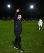 26 November 2021; UCD manager Andy Myler celebrates after his side's victory in the SSE Airtricity League Promotion / Relegation Play-off Final between UCD and Waterford at Richmond Park in Dublin. Photo by Stephen McCarthy/Sportsfile