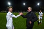 26 November 2021; UCD manager Andy Myler, right, and Mark Dignam celebrate after their side's victory in the SSE Airtricity League Promotion / Relegation Play-off Final between UCD and Waterford at Richmond Park in Dublin. Photo by Stephen McCarthy/Sportsfile