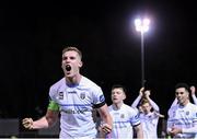 26 November 2021; UCD captain Jack Keaney celebrates after his side's victory in the SSE Airtricity League Promotion / Relegation Play-off Final between UCD and Waterford at Richmond Park in Dublin. Photo by Stephen McCarthy/Sportsfile