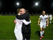 26 November 2021; UCD manager Andy Myler, right, and Mark Dignam celebrate following the SSE Airtricity League Promotion / Relegation Play-off Final between UCD and Waterford at Richmond Park in Dublin. Photo by Stephen McCarthy/Sportsfile