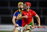 27 November 2021; Alan Tobin of Rapparees in action against Robbie Phelan of Clough-Ballacolla during the AIB Leinster GAA Hurling Senior Club Championship Quarter-Final match between Clough-Ballacolla and Rapparees at MW Hire O'Moore Park in Portlaoise, Laois. Photo by Sam Barnes/Sportsfile