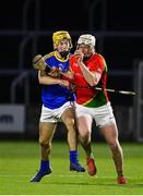 27 November 2021; Liam Ryan of Rapparees in action against Robbie Phelan of Clough-Ballacolla during the AIB Leinster GAA Hurling Senior Club Championship Quarter-Final match between Clough-Ballacolla and Rapparees at MW Hire O'Moore Park in Portlaoise, Laois. Photo by Sam Barnes/Sportsfile
