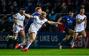 27 November 2021; Craig Gilroy of Ulster collides with Ciarán Frawley of Leinster, after a kick by Frawley, during the United Rugby Championship match between Leinster and Ulster at RDS Arena in Dublin.  Photo by Piaras Ó Mídheach/Sportsfile