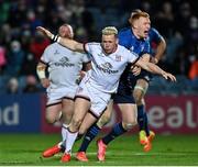 27 November 2021; Ciarán Frawley of Leinster is blocked by Craig Gilroy of Ulster attempting to chase a kick during the United Rugby Championship match between Leinster and Ulster at the RDS Arena in Dublin. Photo by Harry Murphy/Sportsfile