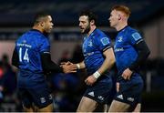27 November 2021; Robbie Henshaw of Leinster celebrates after scoring his side's first try with team-mates Adam Byrne and Ciarán Frawley during the United Rugby Championship match between Leinster and Ulster at the RDS Arena in Dublin. Photo by Harry Murphy/Sportsfile